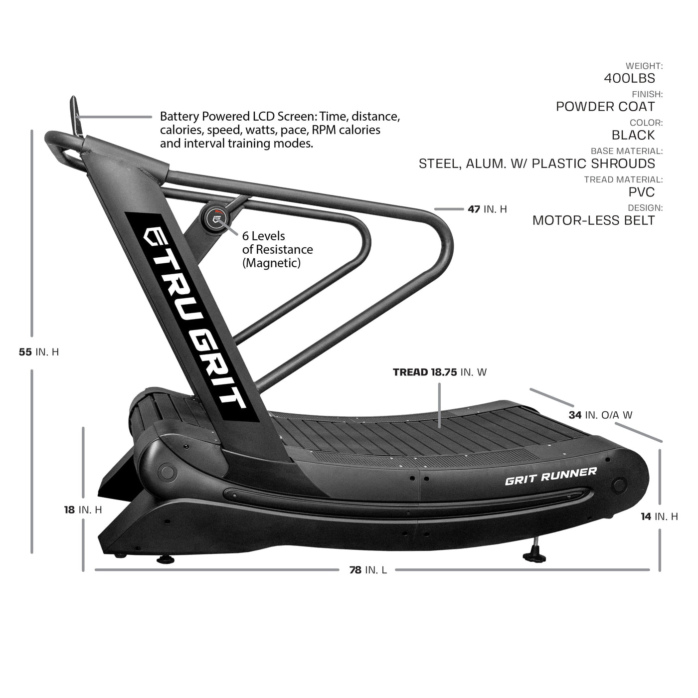 Grit Runner Curved Manual Treadmill - Tru Grit Fitness